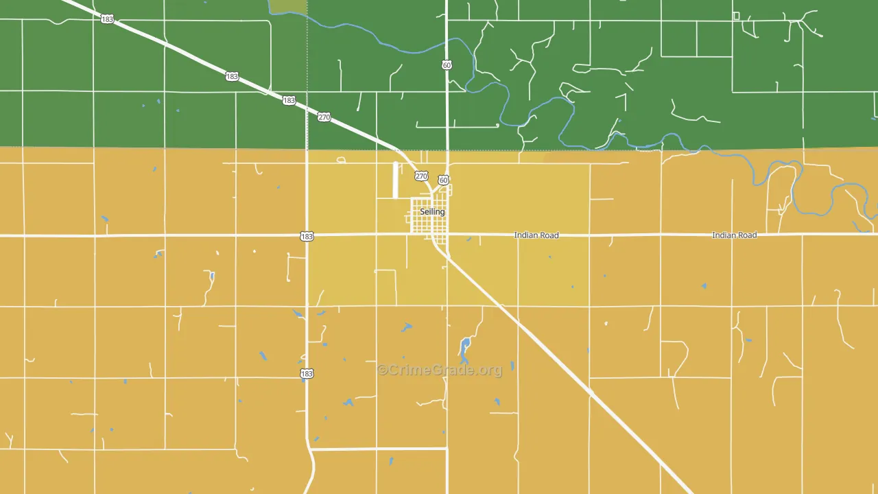 Seiling, OK Map of Burglary Rates