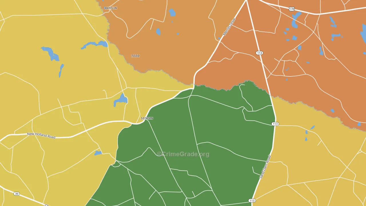 Seivern, SC Map of Burglary Rates
