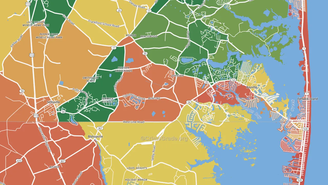 Selbyville, DE Map of Burglary Rates