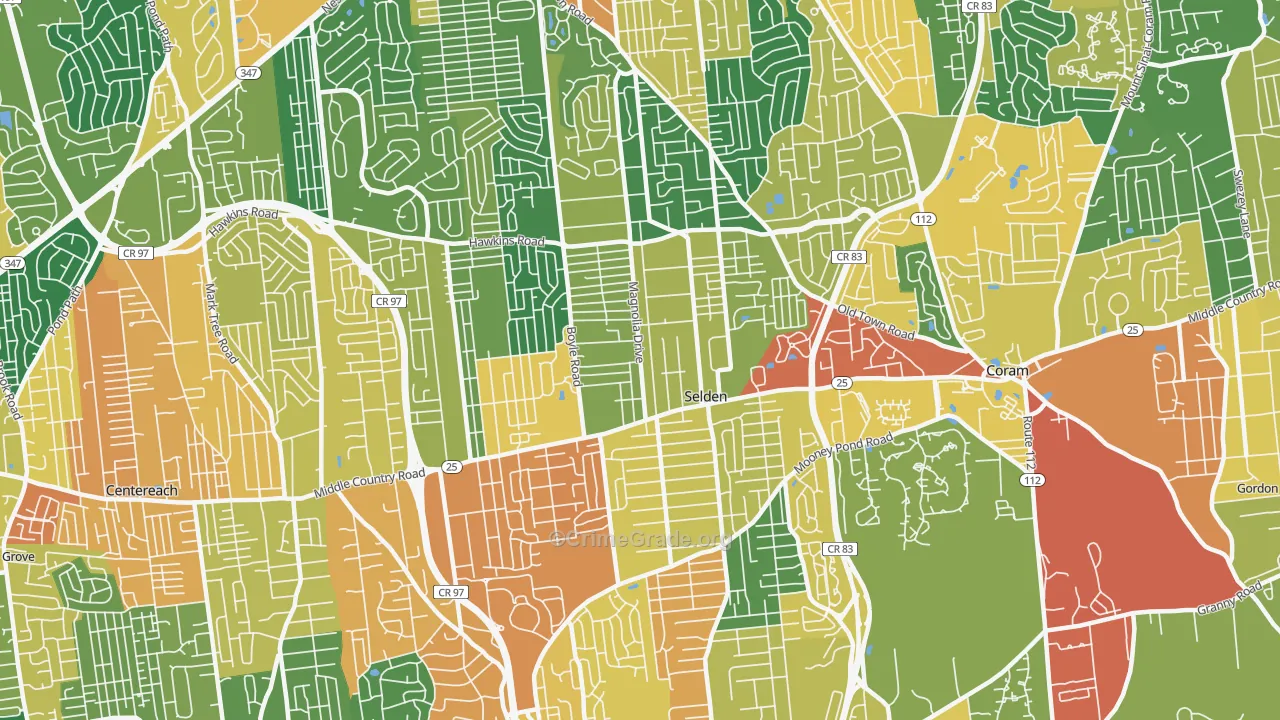 Selden, NY Map of Burglary Rates