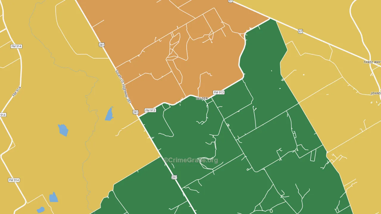 Selden, TX Map of Burglary Rates