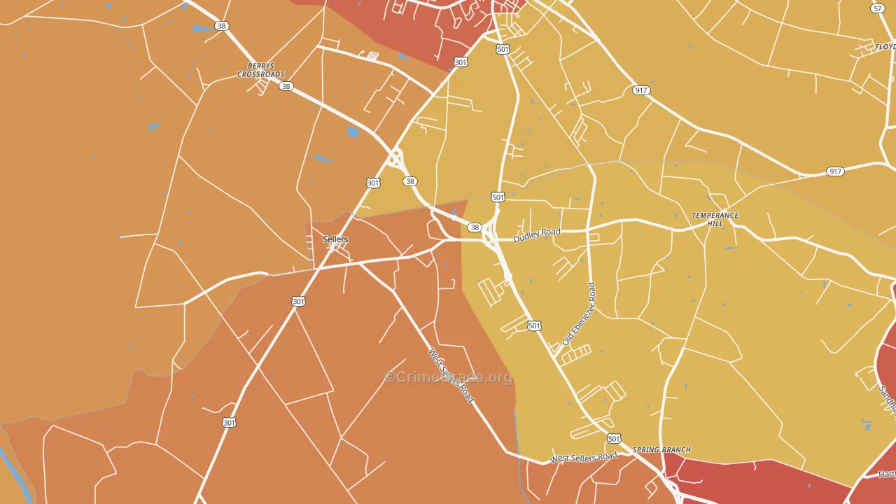 Sellers, SC Map of Burglary Rates