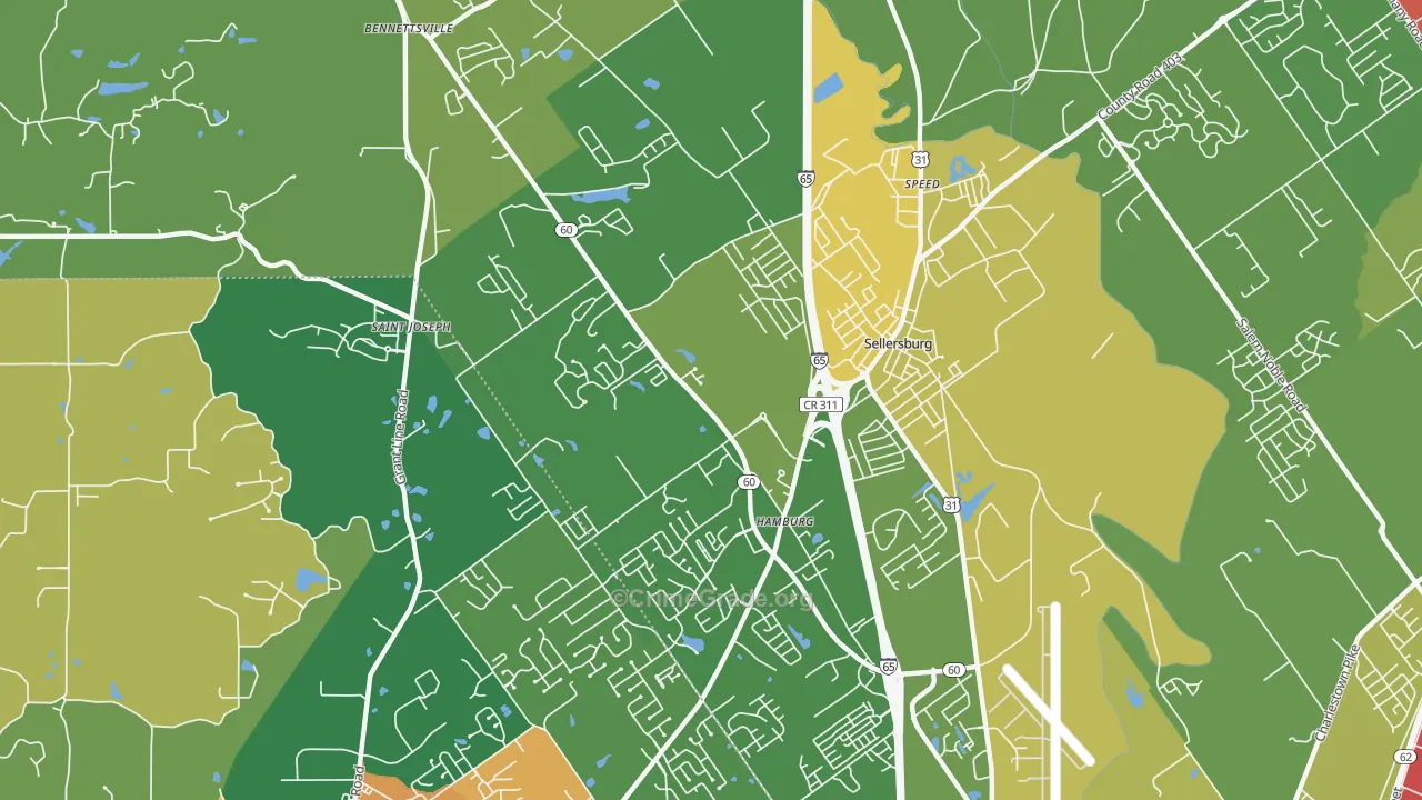 Sellersburg, IN Map of Burglary Rates