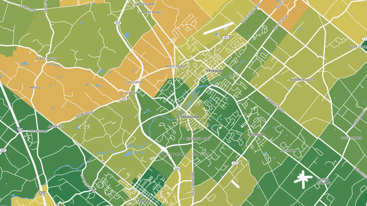 Sellersville, PA Map of Burglary Rates