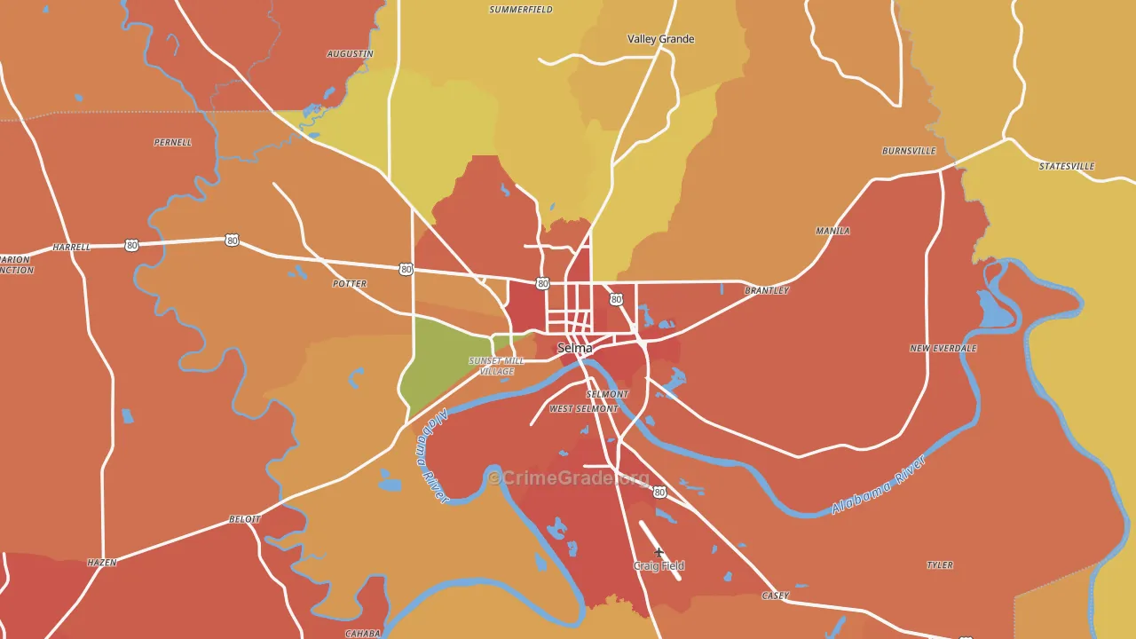 Selma, AL Map of Burglary Rates