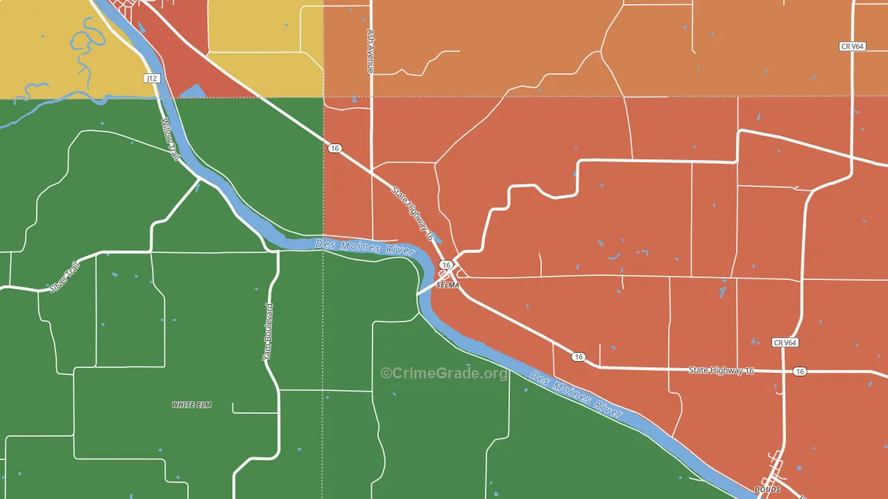 Selma, IA Map of Burglary Rates
