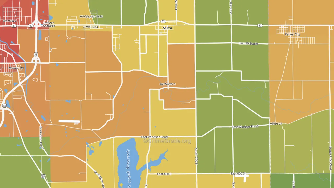 Selma, IN Map of Burglary Rates