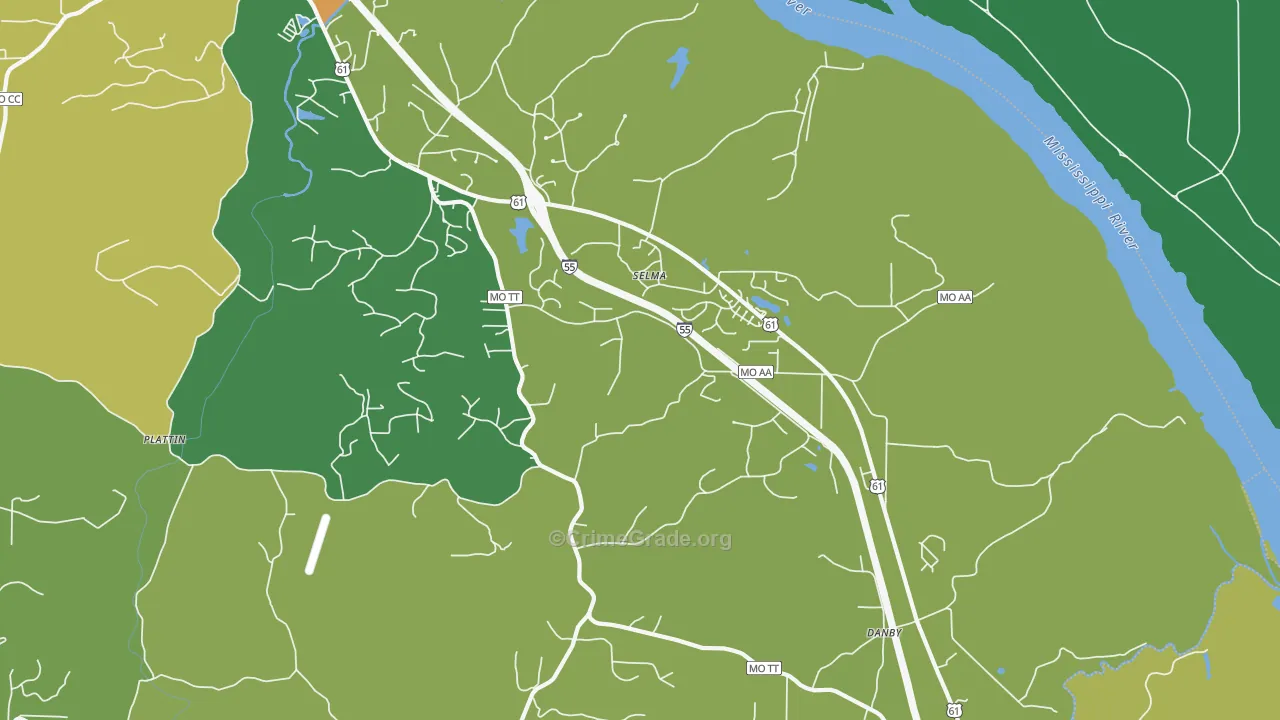 Selma, MO Map of Burglary Rates