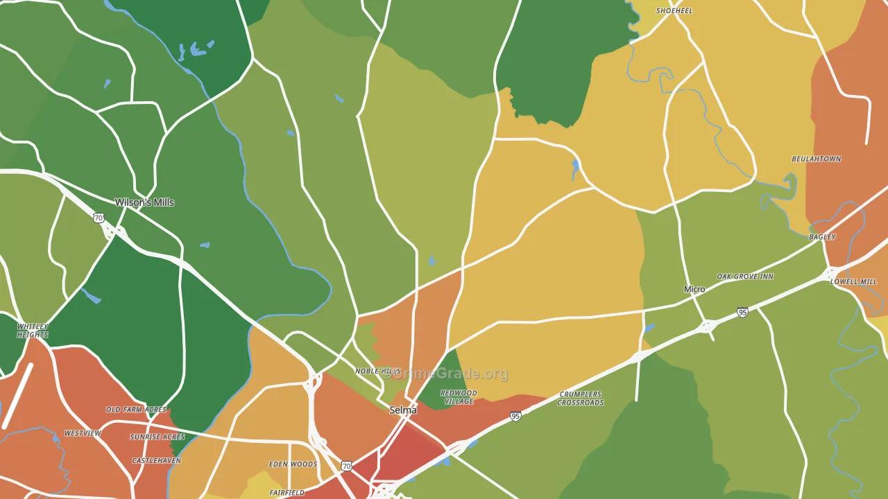 Selma, NC Map of Burglary Rates