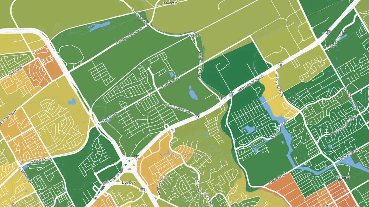 Selma, TX Map of Burglary Rates