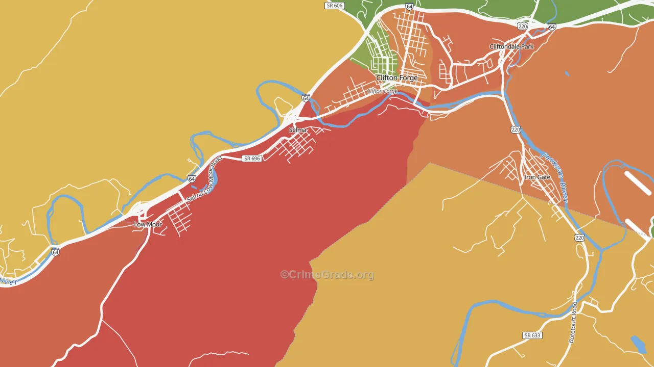 Selma, VA Map of Burglary Rates