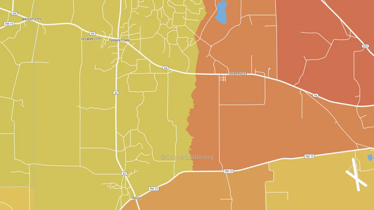 Selman City, TX Map of Burglary Rates