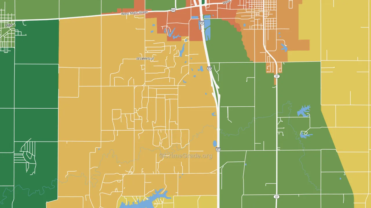 Selmaville, IL Map of Burglary Rates