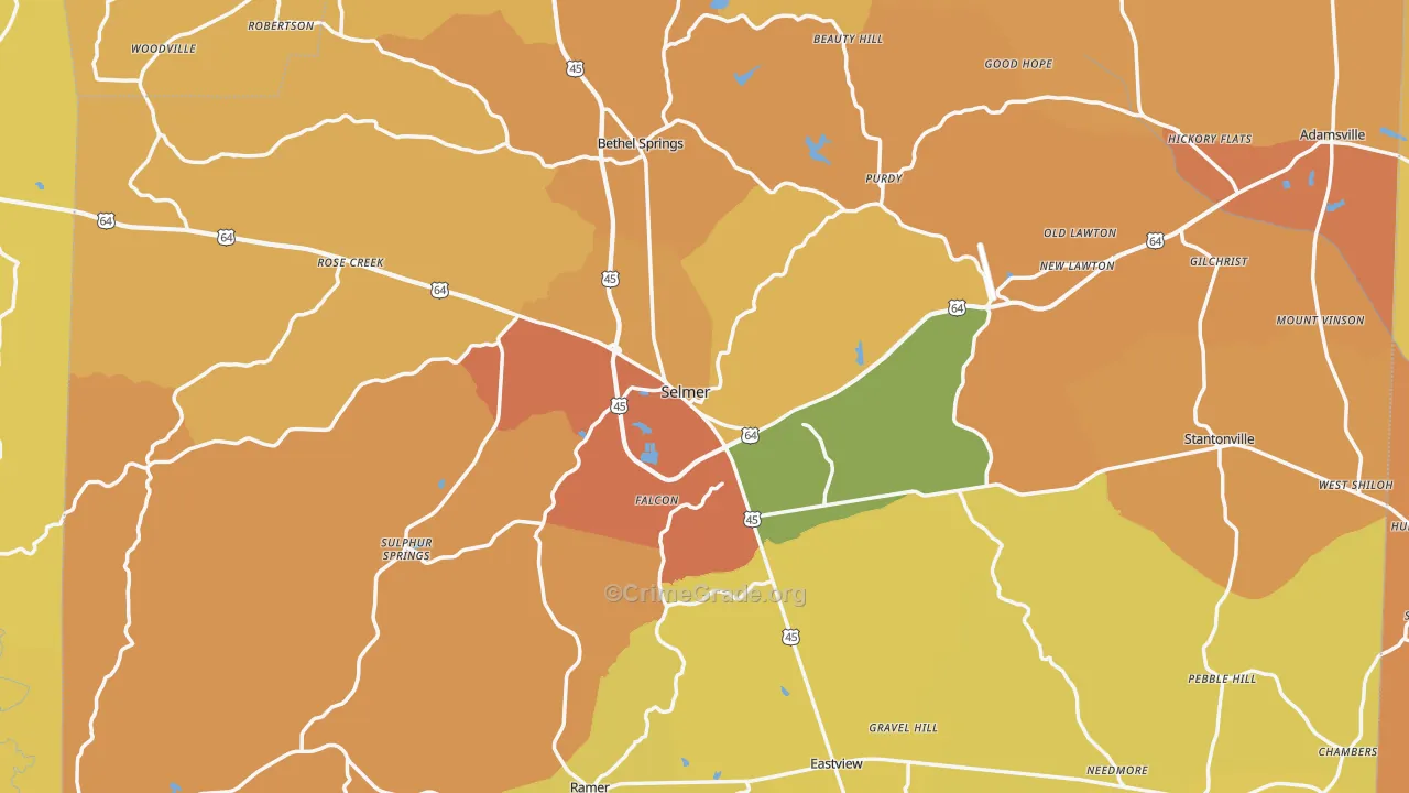 Selmer, TN Map of Burglary Rates