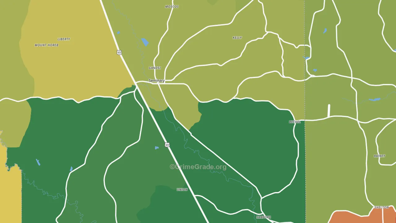 Seminary, MS Map of Burglary Rates