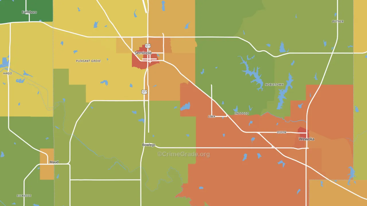 Seminole County, OK Map of Burglary Rates