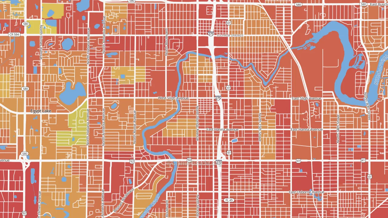 Seminole Heights, Tampa, FL Map of Burglary Rates
