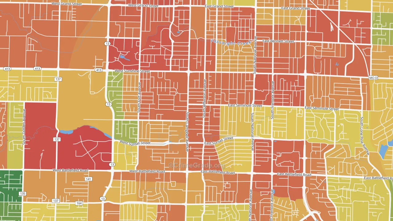 Seminole Holland, Springfield, MO Map of Burglary Rates