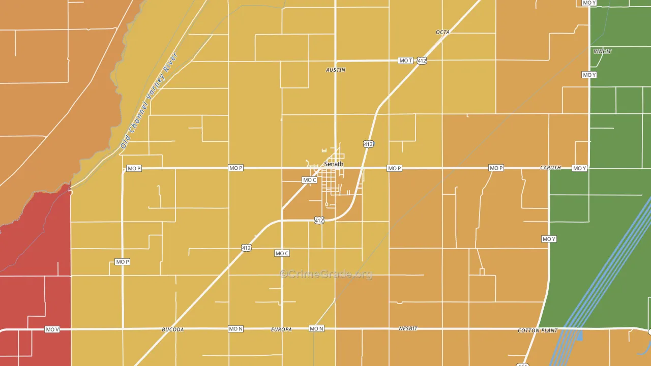 Senath, MO Map of Burglary Rates