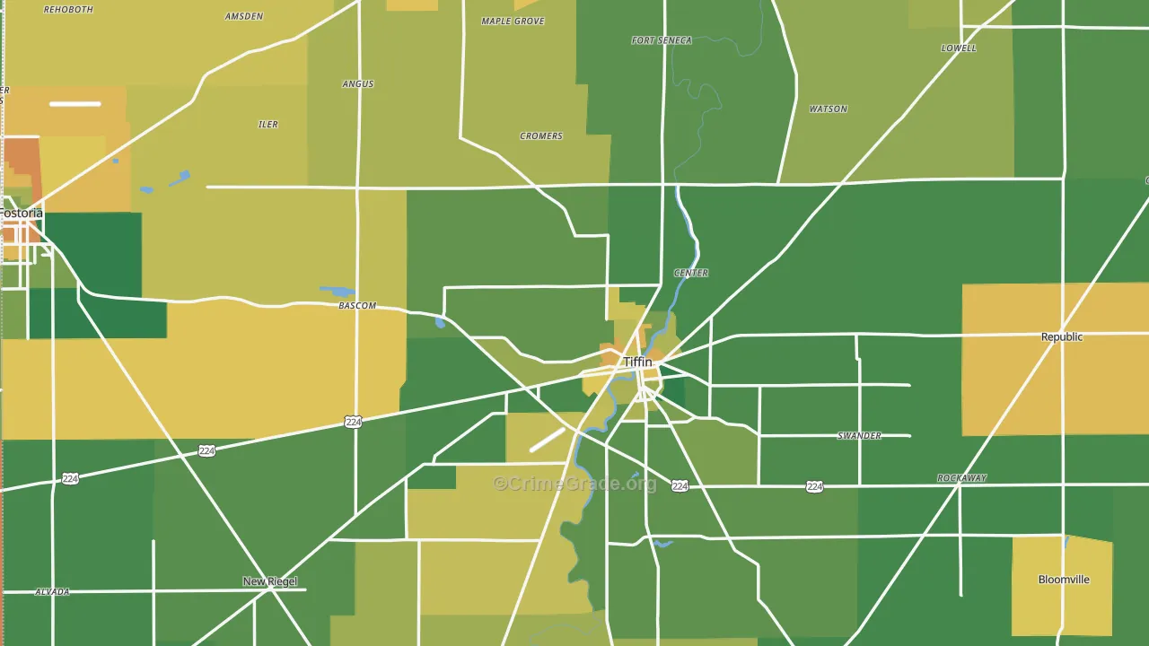 Seneca County, OH Map of Burglary Rates