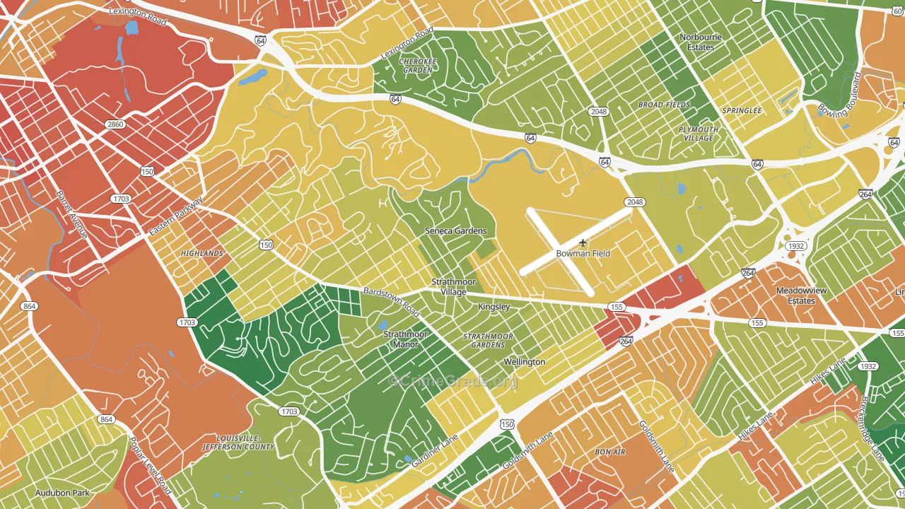 Seneca Gardens, KY Map of Burglary Rates