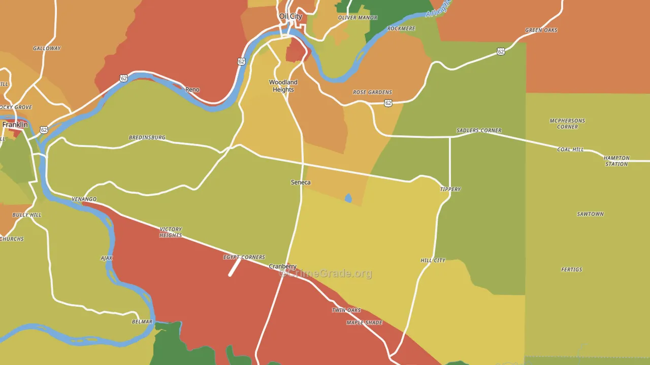 Seneca, PA Map of Burglary Rates