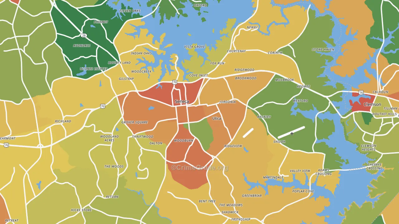Seneca, SC Map of Burglary Rates