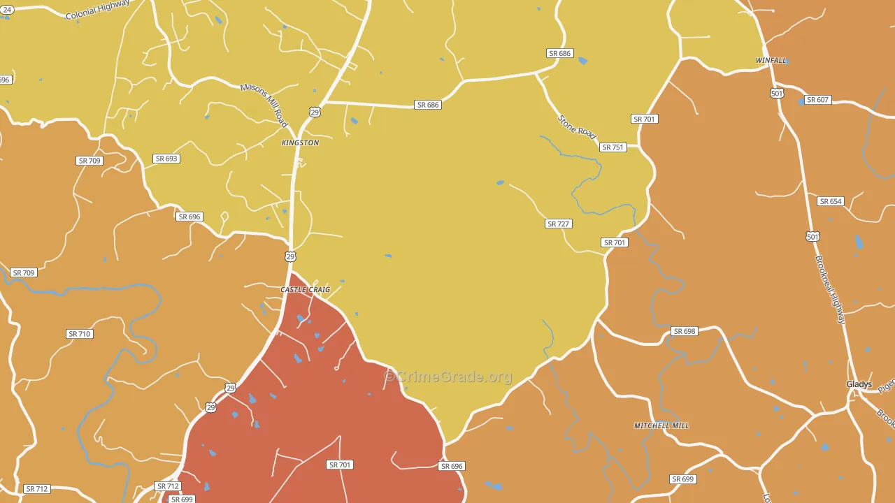 Seneca, VA Map of Burglary Rates