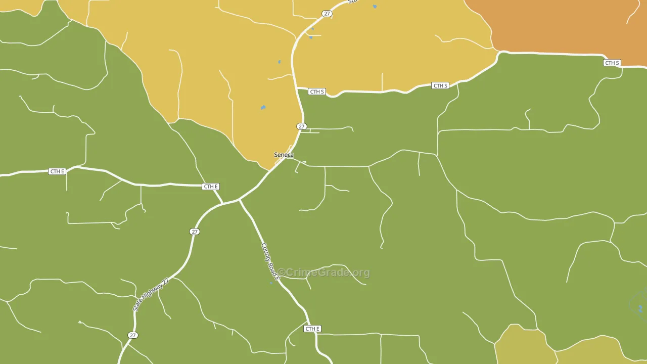 Seneca, WI Map of Burglary Rates