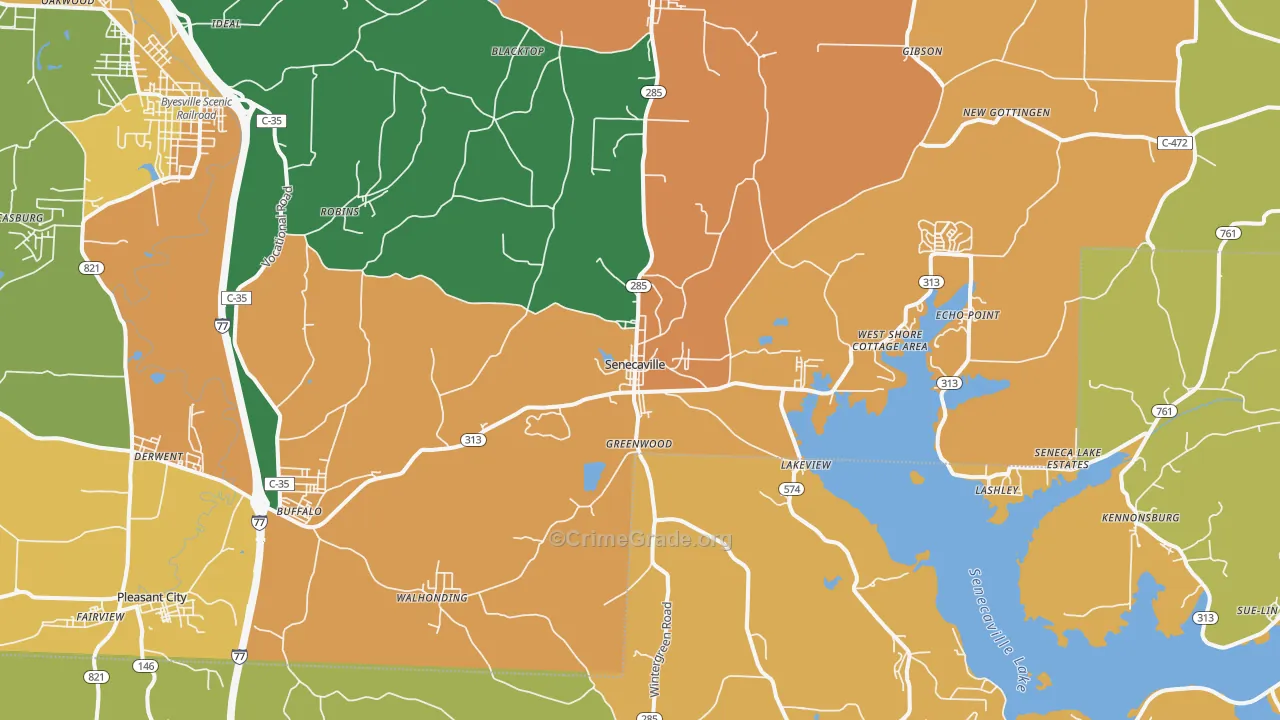 Senecaville, OH Map of Burglary Rates