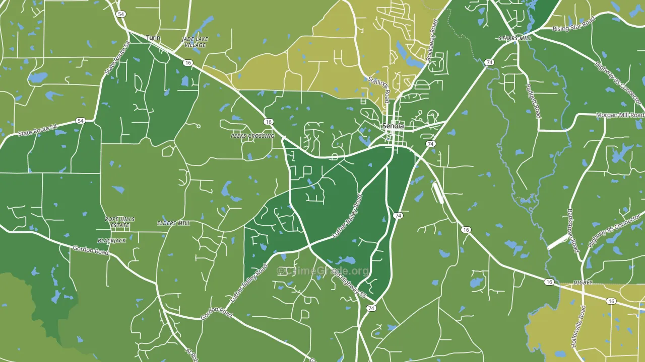Senoia, GA Map of Burglary Rates