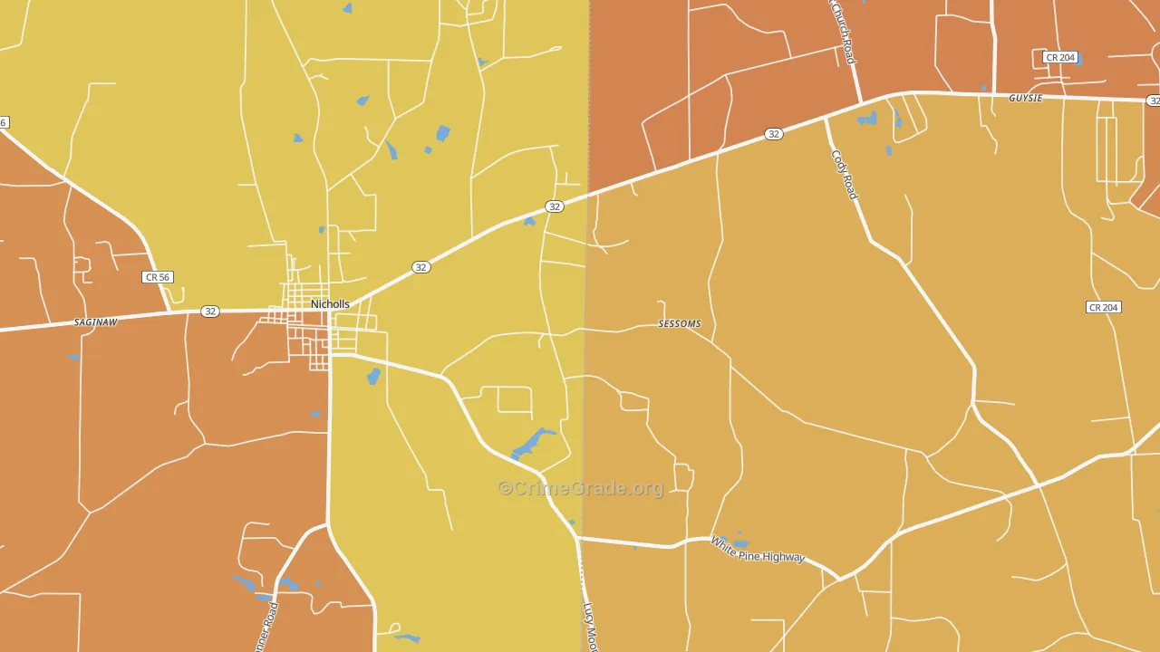 Sessoms, GA Map of Burglary Rates