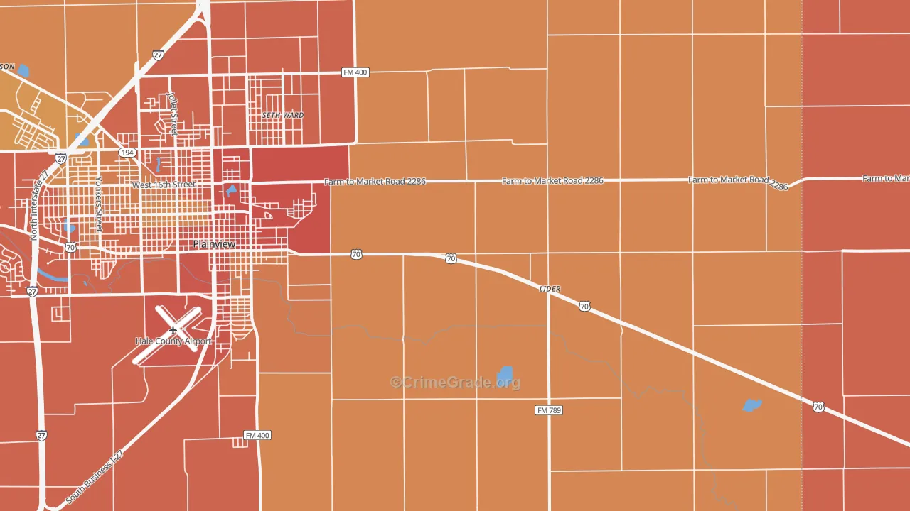 Seth Ward, TX Map of Burglary Rates