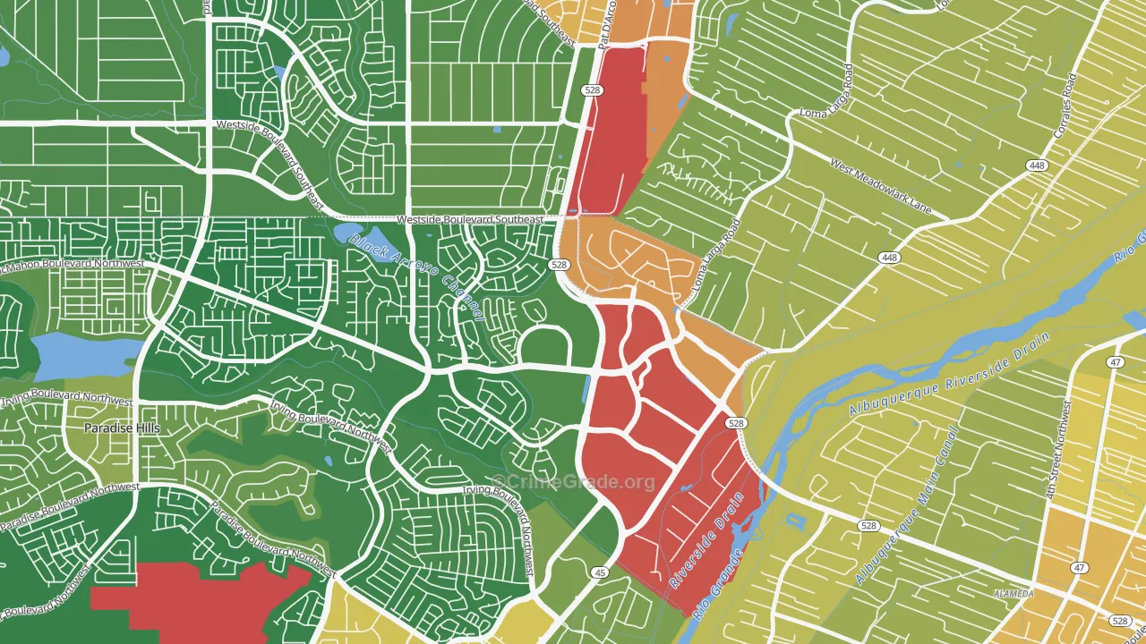 Seven Bar Ranch, Albuquerque, NM Map of Burglary Rates