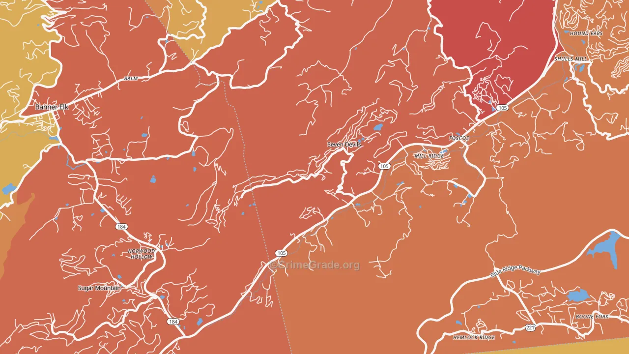 Seven Devils, NC Map of Burglary Rates