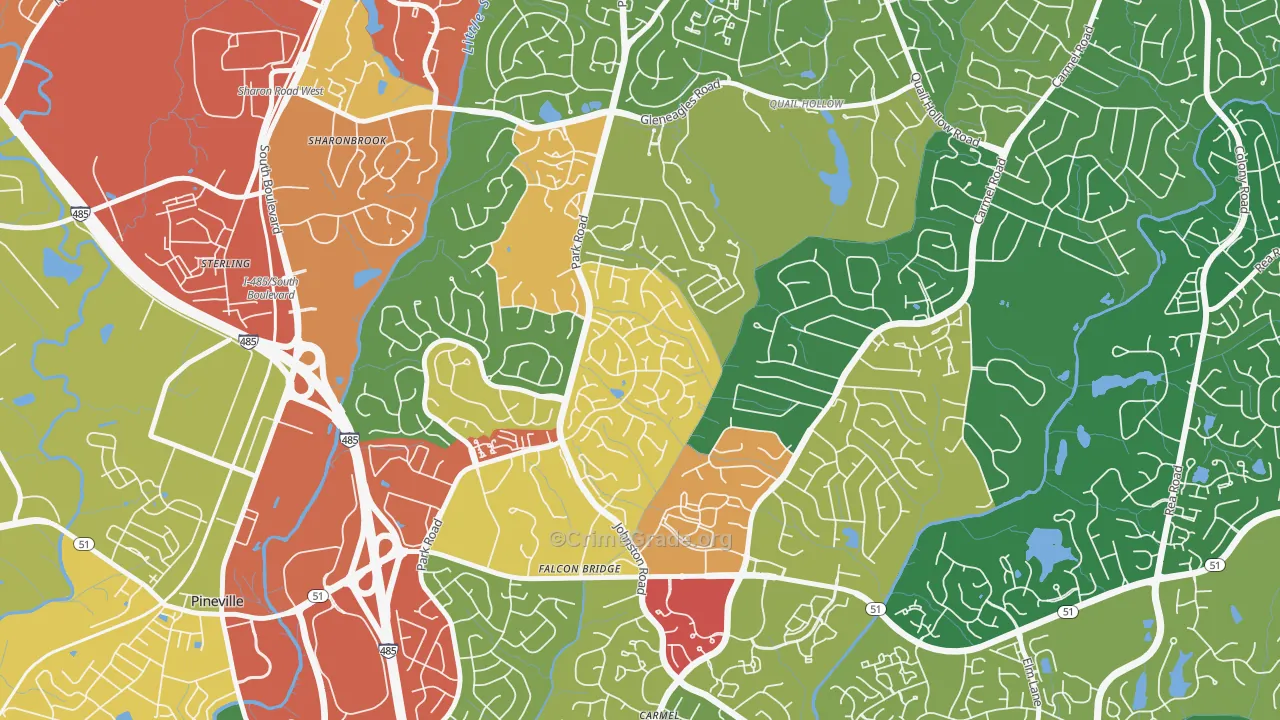 Seven Eagles, Charlotte, NC Map of Burglary Rates
