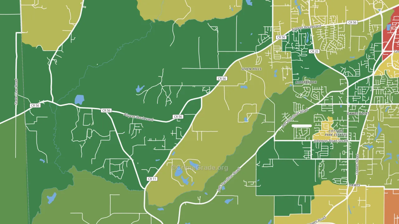 Seven Hills, AL Map of Burglary Rates