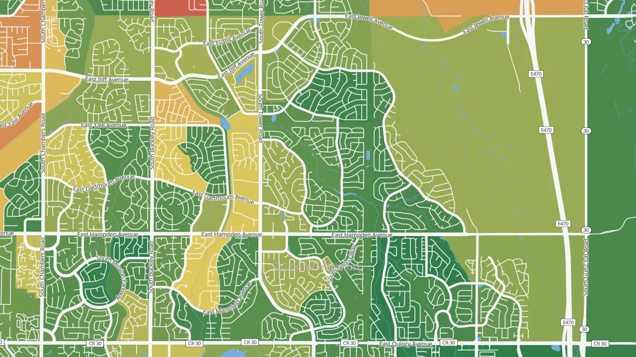 Seven Hills, Aurora, CO Map of Burglary Rates