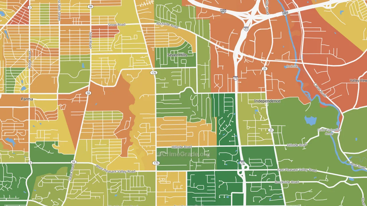 Seven Hills, OH Map of Burglary Rates