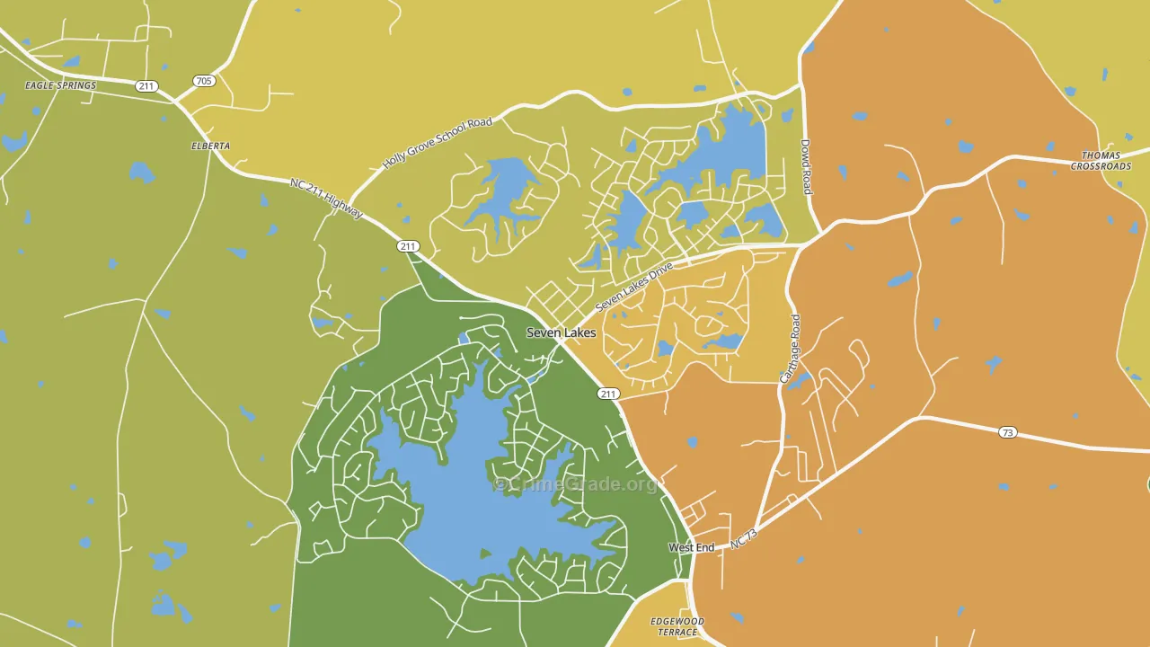 Seven Lakes, NC Map of Burglary Rates