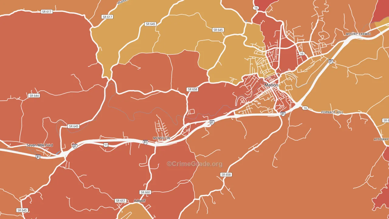 Seven Mile Ford, VA Map of Burglary Rates