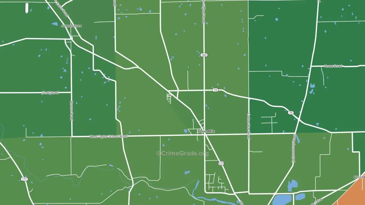 Seven Mile, OH Map of Burglary Rates