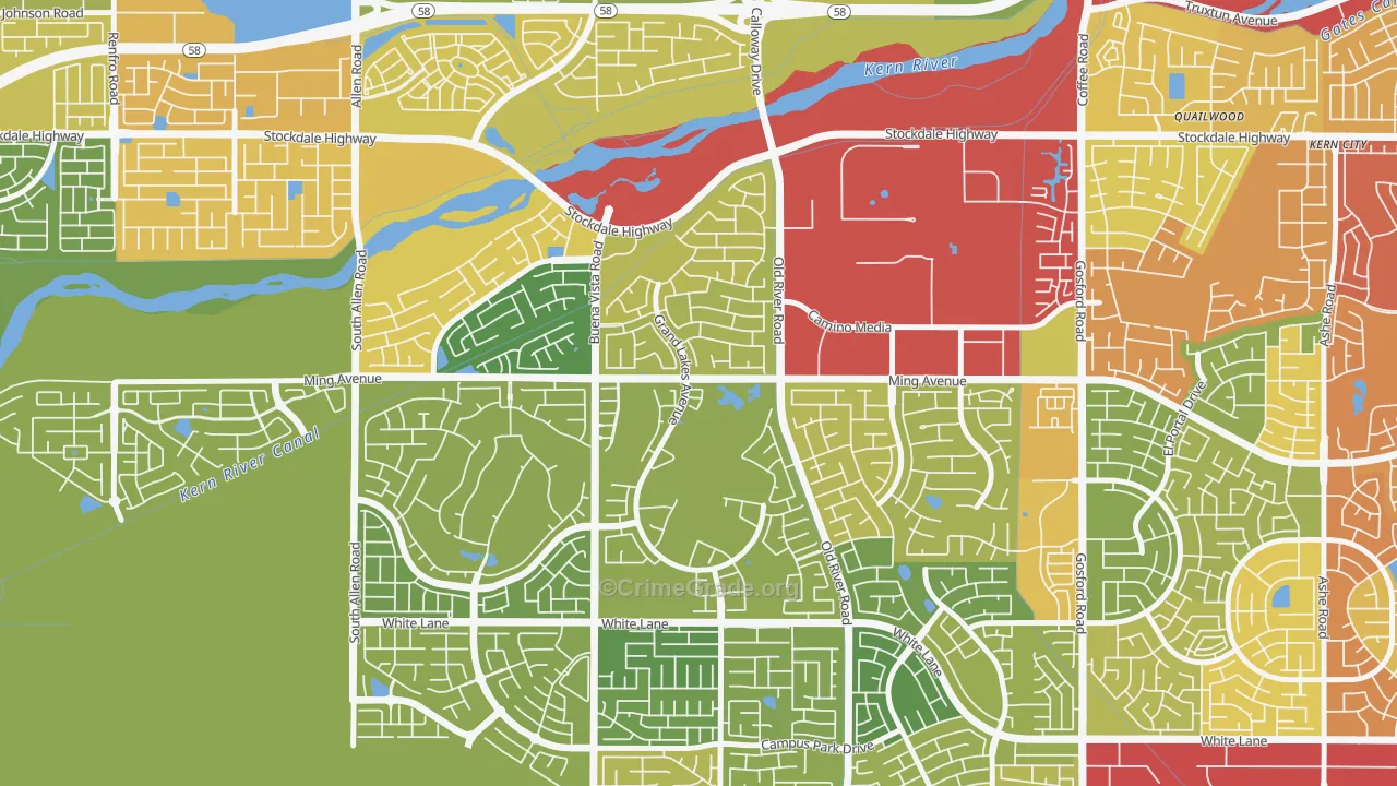 Seven Oaks, Bakersfield, CA Map of Burglary Rates