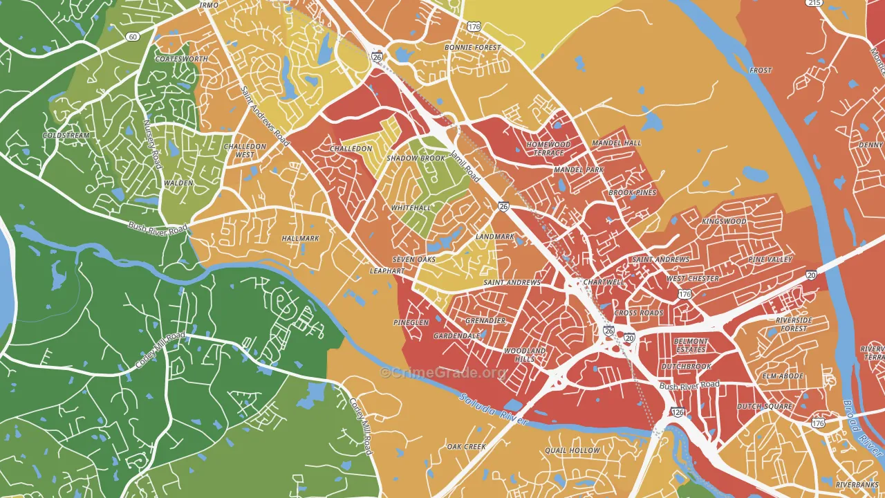 Seven Oaks, SC Map of Burglary Rates