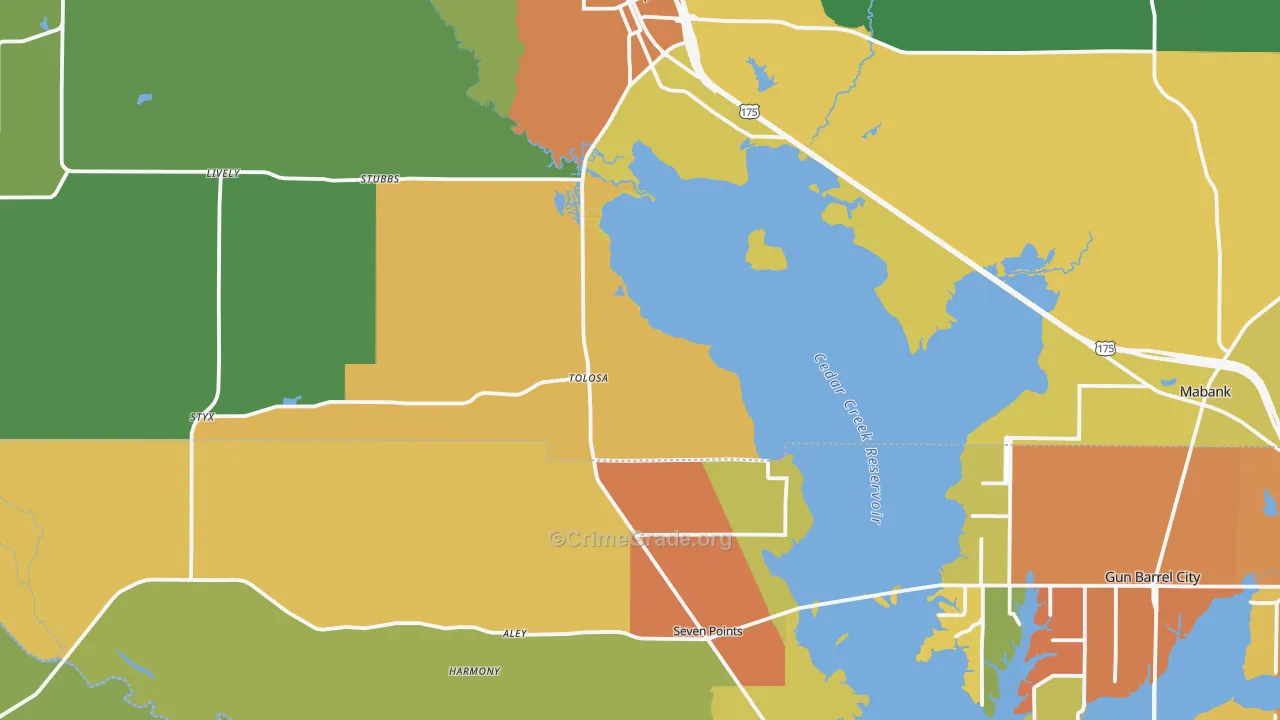 Seven Points, TX Map of Burglary Rates