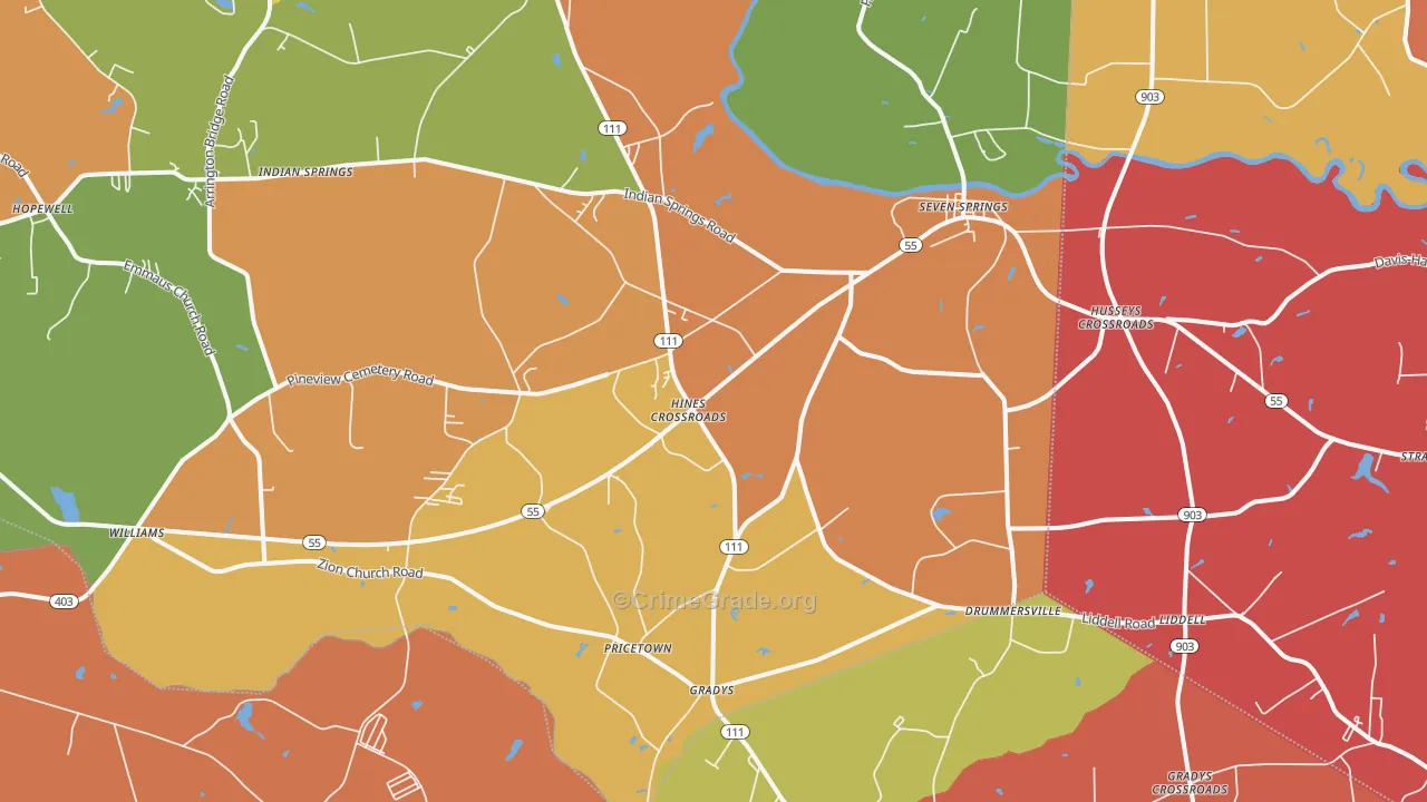 Seven Springs, NC Map of Burglary Rates