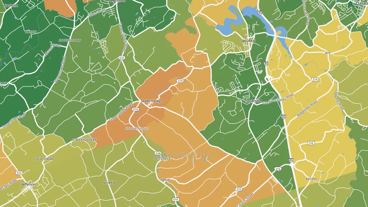 Seven Valleys, PA Map of Burglary Rates