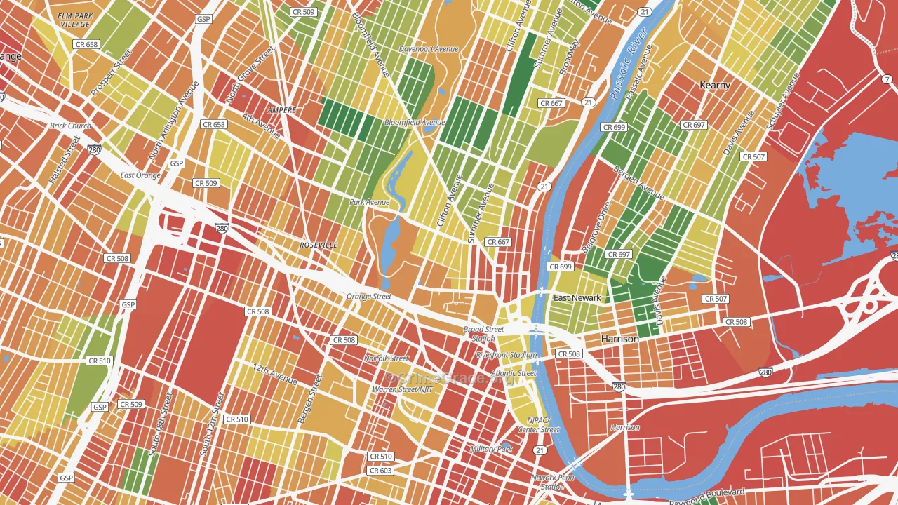 Seventh Avenue, Newark, NJ Map of Burglary Rates