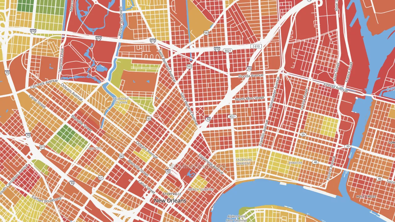 Seventh Ward, New Orleans, LA Map of Burglary Rates