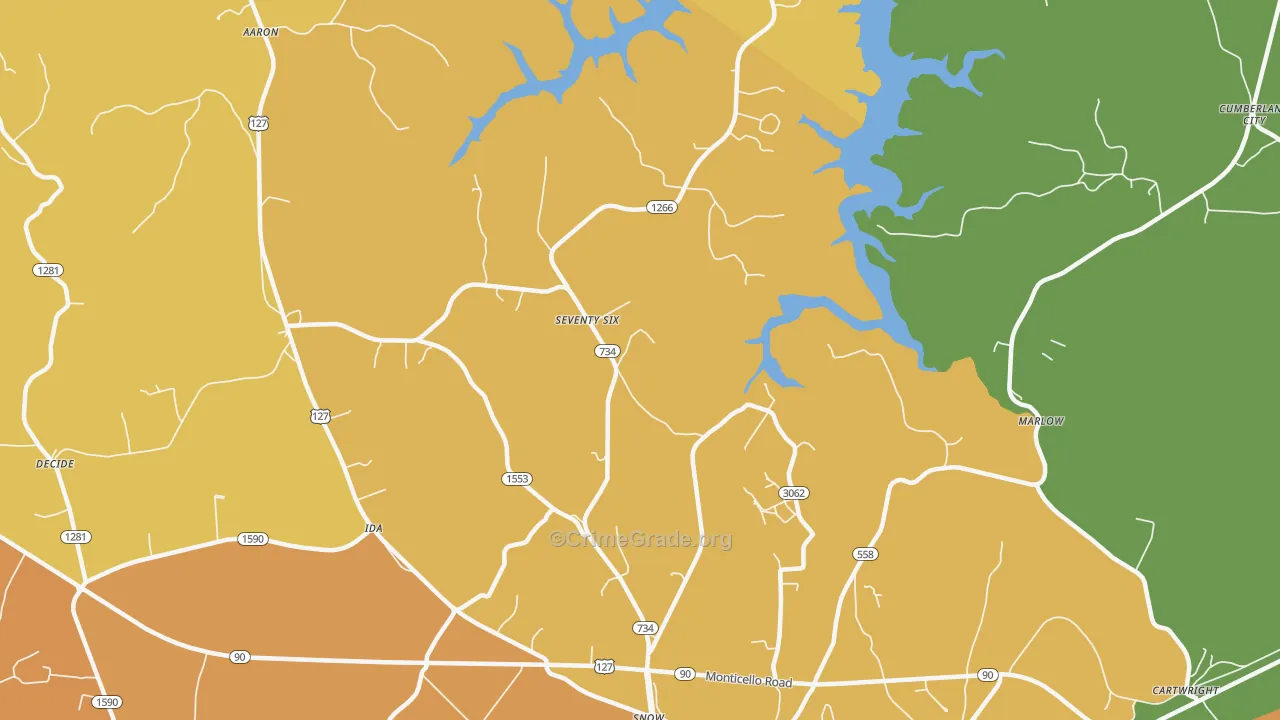 Seventy Six, KY Map of Burglary Rates